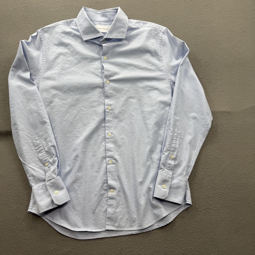 Mott & Bow Shirt Mens Large Blue Solid Long Sleeve Cotton Button Up Casual